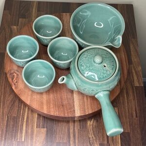 Aqua Ceramic Tea Set traditional Korean celadon specifically known as a dagi
